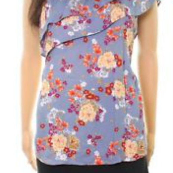 Socialite Floral One Shoulder Ruffle Blouse Top - Picture 2 of 2